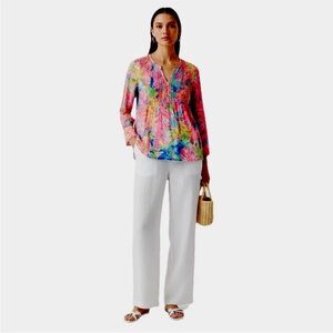 Lilly Pulitzer Daylen Tunic Top Sz S Multi Palm Beach Coral Bright Floral Shirt